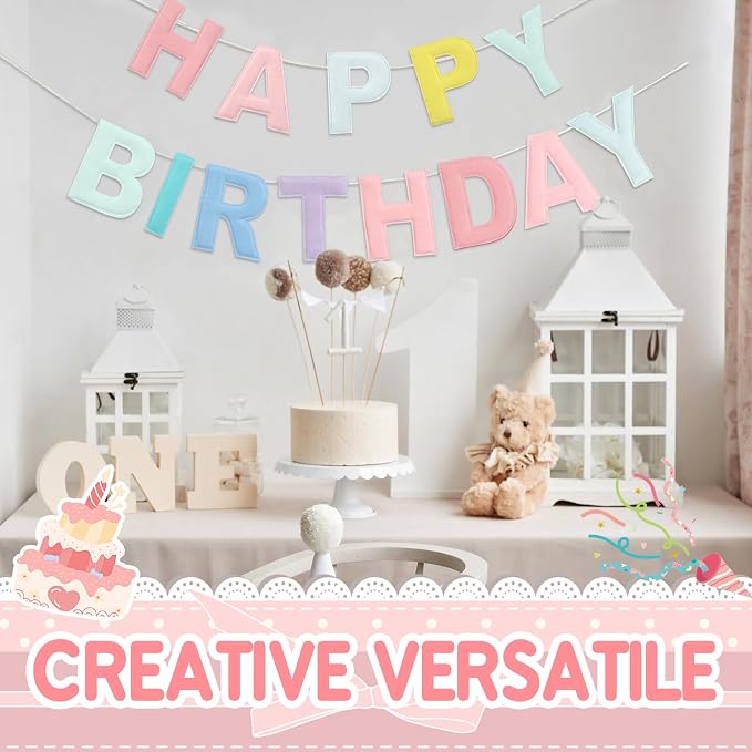 Felt Happy Birthday Garland Rainbow Banner Reusable Happy Birthday Sign Party - Image 3