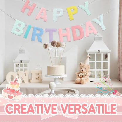 Felt Happy Birthday Garland Rainbow Banner Reusable Happy Birthday Sign Party - Image 3