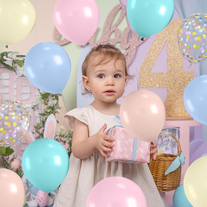 Paready Pastel Balloons Set, 12 Inch Macaron Pink Teal Blue Yellow Orange - Image 8