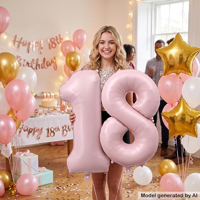 40" Light Pink Foil Number 18 Balloon - Image 5