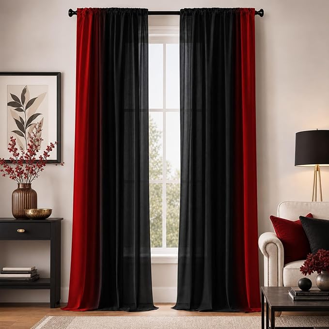 Black and Red Ombre Curtains 84 inches Length, 2 Panels, 52 inches Wide | Red by XFLINGBAO