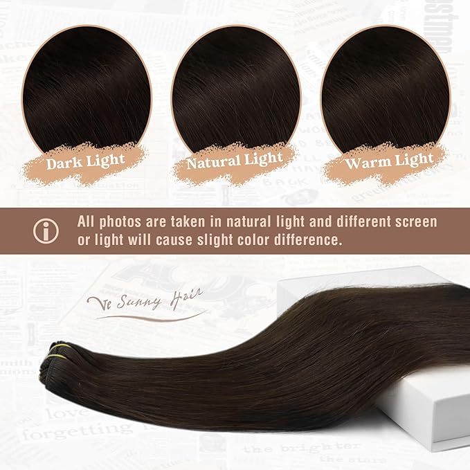Ve Sunny Dark Brown Clip in Hair Extensions Real Human Hair 12 Inch Short Human Hair Clip in Extensions Remy Hair Extensions Clip in Human Hair for Women 80g 5Pcs