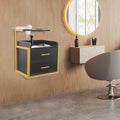 Suspended Salon Station for Hair Stylist, Wall Mounted Styling Salon Station Storage Cabinet w/2*Drawers &Hair Dryer Stand,Floating Nightstand Stylist Storage Cabinet for Home (Gold+Black)