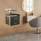 Suspended Salon Station for Hair Stylist, Wall Mounted Styling Salon Station Storage Cabinet w/2*Drawers &Hair Dryer Stand,Floating Nightstand Stylist Storage Cabinet for Home (Gold+Black)