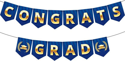 KatchOn Blue and Gold Congrats Grad Banner 10 Feet, Grad Party Decorations | No by KatchOn