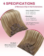 Moresoo Seamless Clip in Hair Extensions Balayage Human Hair Clip in Extensions Seamless Ombre Light Brown Mixed with Golden Blonde 7pcs/120g 18inch