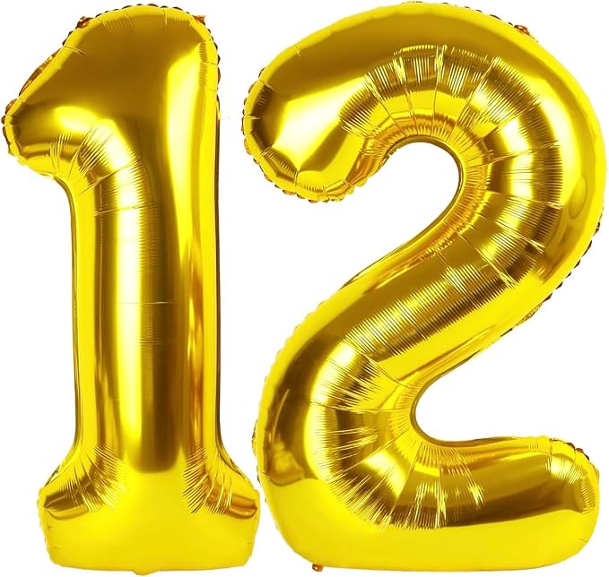 Gold Number 12 Balloon 40 Inch, 12th Birthday Party Decorations Men Women | by IWERP