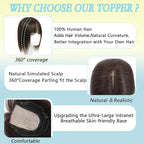 Hair Toppers for Women Real Human Hair, 360° 3D Toppers Pieces for Women with Thinning Crown Wispy Bangs 16 Inch Upgrade Big Basement (Light Brown, 16 Inch Wispy Bangs)