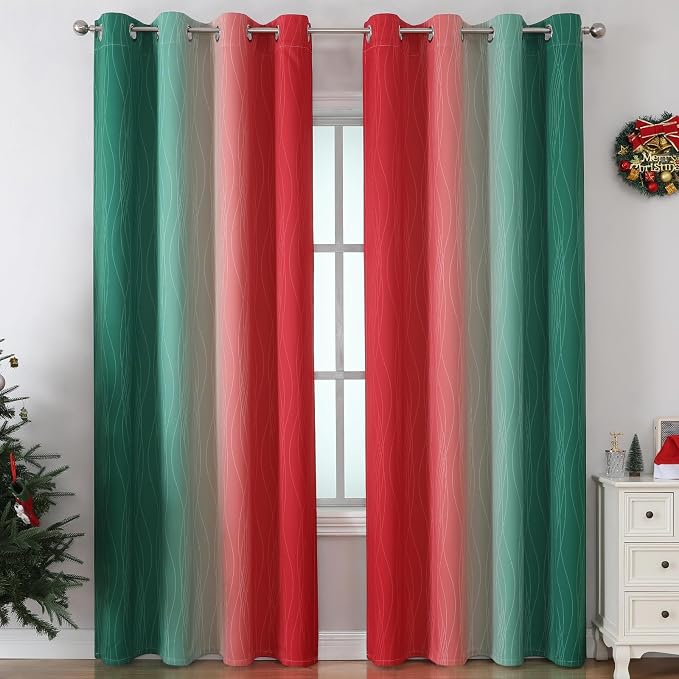 Red and Green Christmas Blackout Curtains - Image 2