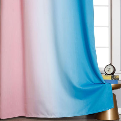 Pink and Blue Curtains 63 Inch Length 2 Panels, Ombre Total Blackout Curtains - Image 6