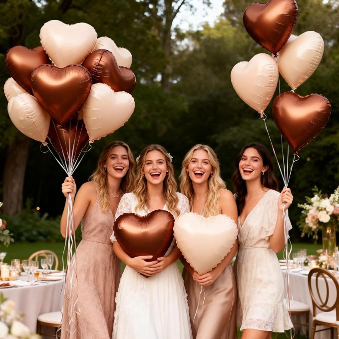 Cream Brown Beige Heart Balloons, Coffee Apricot Helium Balloon - Image 7
