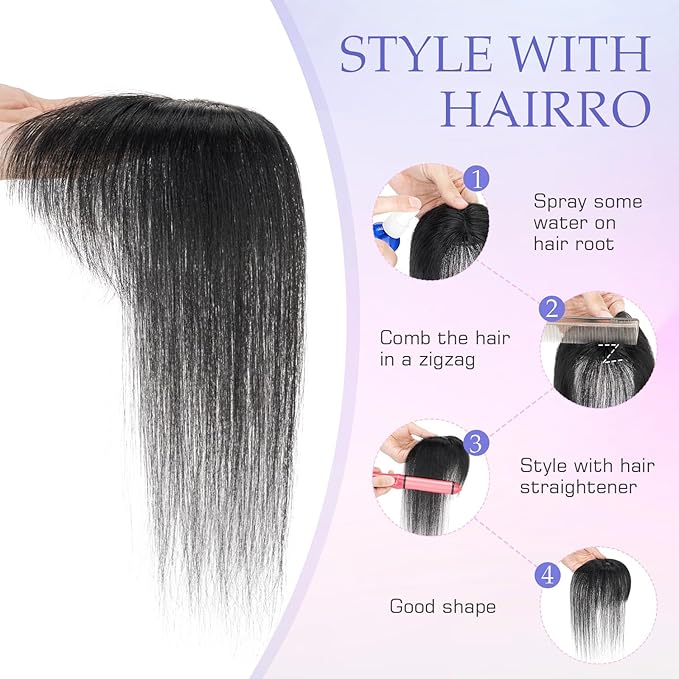 Hairro Clip On Bangs Human Hair Bangs Hair Clip In Bangs 3D 360°Cover Topper With Bangs Wispy Air Bangs Hair Pieces Fake Bangs For Women 8 Inches 10g #01 Dark Black