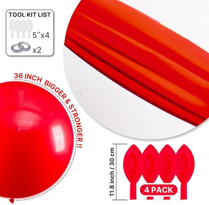 PartyWoo Red Balloons 4pcs Red Helium Latex Balloons 36 Inch | Birthday - Image 6