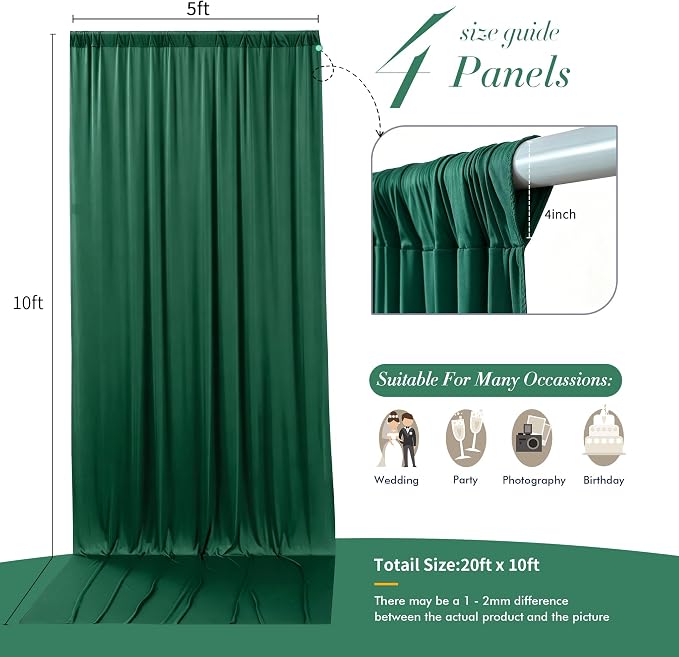 20 ft x 10 ft Wrinkle Free Hunter Green Backdrop Curtain - Image 7