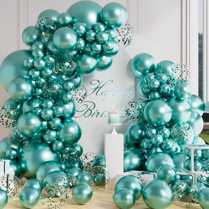 AULE 100Pcs Metallic Green Balloons 18/12/10/5 Inch Different Sizes | Teal - Image 4