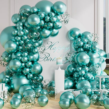 AULE 100Pcs Metallic Green Balloons 18/12/10/5 Inch Different Sizes | Teal - Image 4