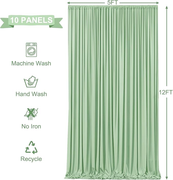 10 Panels Sage Green Backdrop Curtains - Image 4
