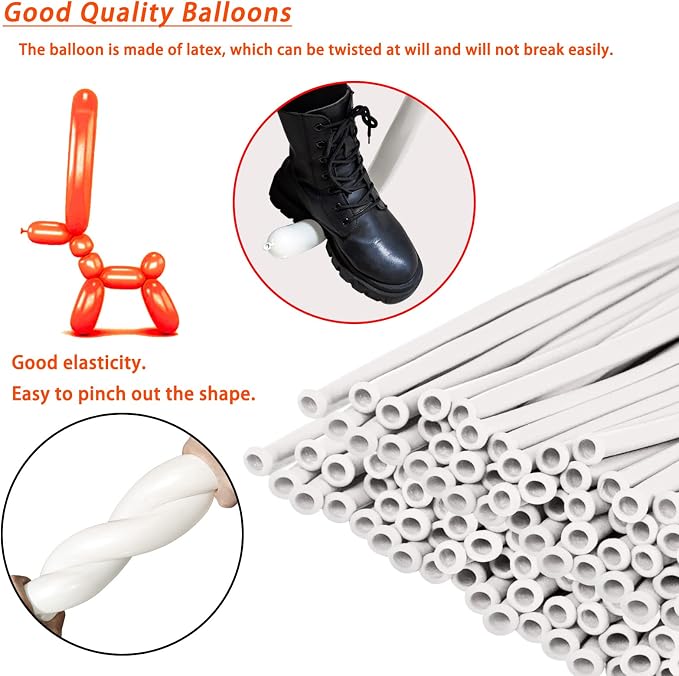White 260 Long Balloons 100 Pack White Modeling Long Magic Balloons Thickening - Image 4