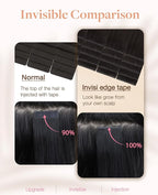GOO GOO Invisi Edge Tape in Hair Extensions Human Hair, 2 Dark Brown 20pcs injected with 20pcs classical tape ins, 20inch 100g, Virgin Remy Hair, Natural Look