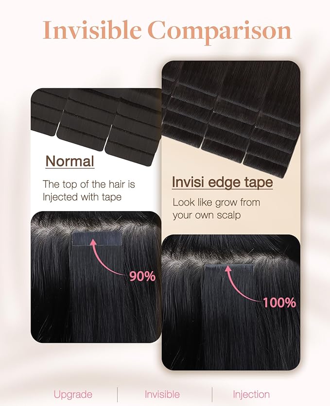 GOO GOO Invisi Edge Tape in Hair Extensions Human Hair, 2 Dark Brown, 10pcs 18inch 25g, Virgin Remy Hair, Seamless Injected Tape, Natural Look