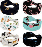 6 Pcs Stretchy Headbands for Women, Absorbed Sport Headband Soft Twist Knotted Headbands for Daily Life Yoga Workout, Dogs Collection Multi Animal
