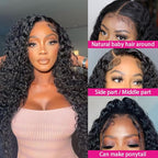 bangjazz Long Water Wave Lace Closure Wigs Human Hair 180% Density Brazilian Virgin Hair Wet and Wave Lace Front Human Hair Wigs for Black Women Pre Plucked with Baby Hair Natural Color 32 Inch