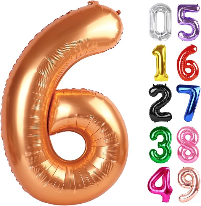 Orange Number 6 Balloon 40 Inch, 6th Birthday Party Decorations Men Women | by IWERP
