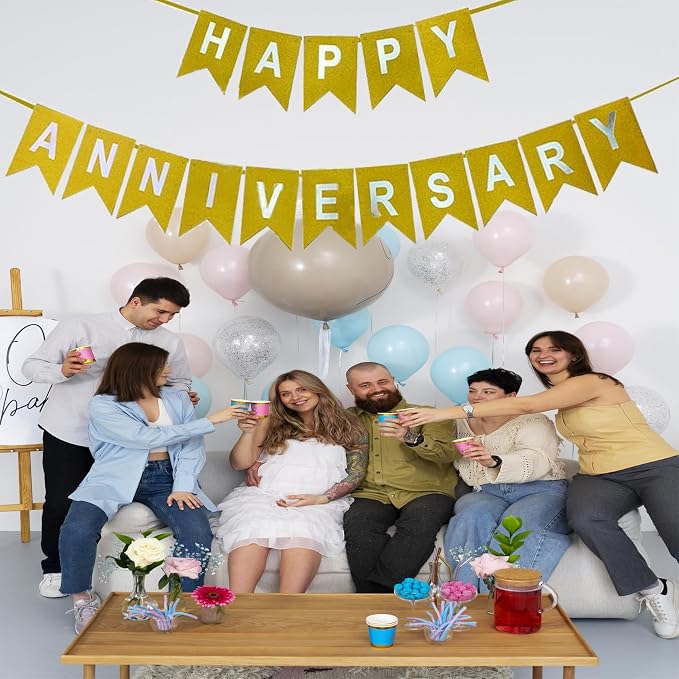 Happy Anniversary Banner Gold Glitter Banner - Image 3