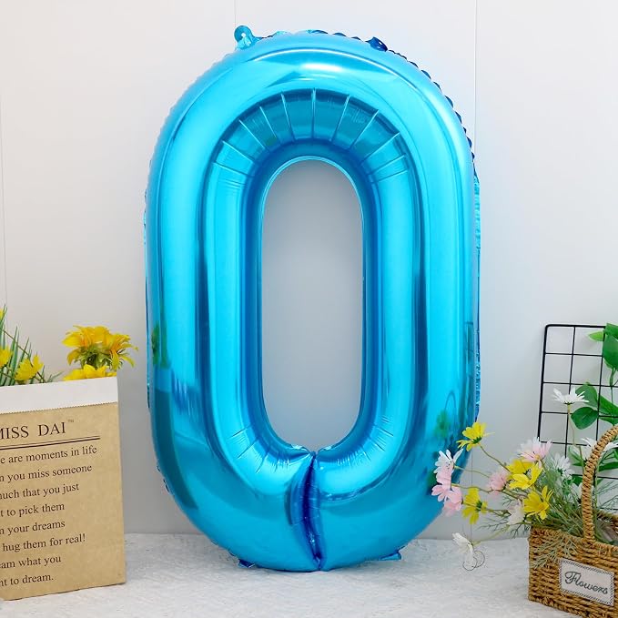 40 Inch Blue Number 0 Balloon, Giant Number Balloons, Birthday Decorations | - Image 2