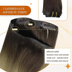 Full Shine Human Hair Clip in Extensions 16 Inch Ombre Dark Brown to Ash Blonde and Platinum Blonde Real Human Hair Clip ins Extension Thick End 8 PCS 120 Grams