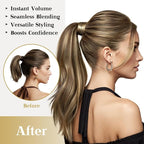 Ve Sunny Hair Extensions Ponytail Real Human Hair Wrap Around Clip in Ponytail Hair Extensions Straight Extensions Human Hair for Women Medium Brown Highlighted Caramel Blonde 16inch 80G 80G