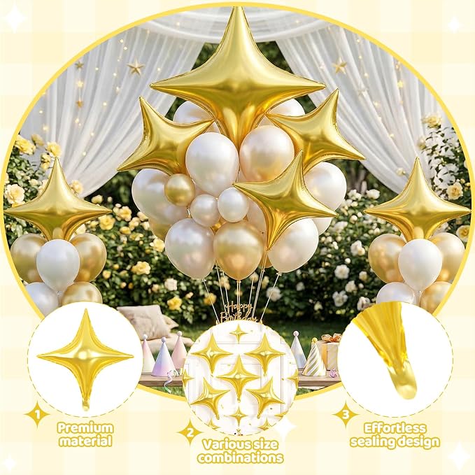 Gold Star Balloons, 26 Inch and 10 Inch Gold Stars Shaped Balloon - Image 3