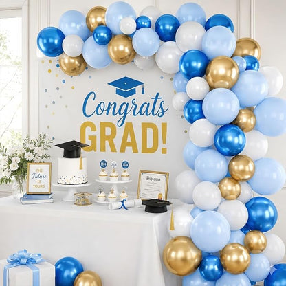 Blue and Gold Balloons, 12 Inch Pastel Baby Blue Metallic Blue Metallic Gold - Image 4
