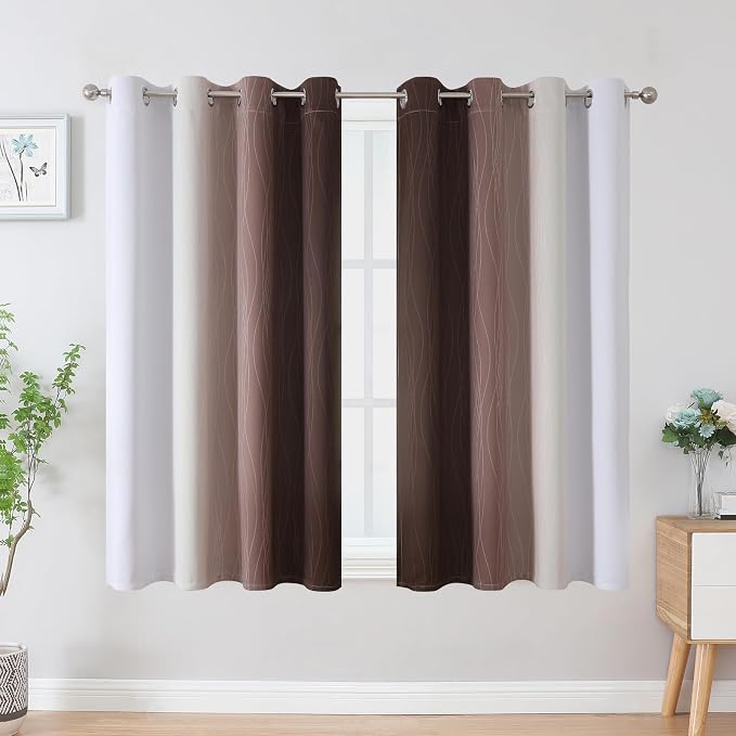 Brown and Greyish White Blackout Curtains 54 Inch Length, Full Light Blocking - Image 2