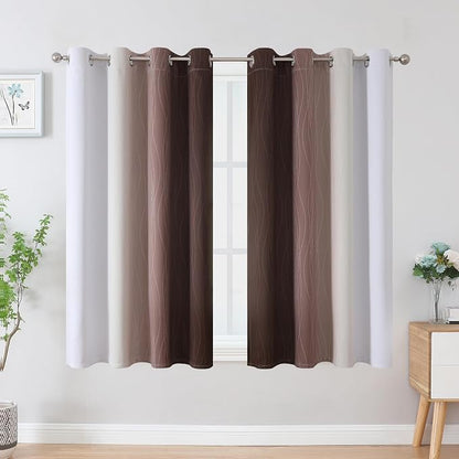 Brown and Greyish White Blackout Curtains 54 Inch Length, Full Light Blocking - Image 2