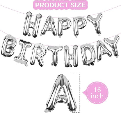Silver Happy Birthday Balloons Banner Mylar Foil Letters | Inflatable Party - Image 2