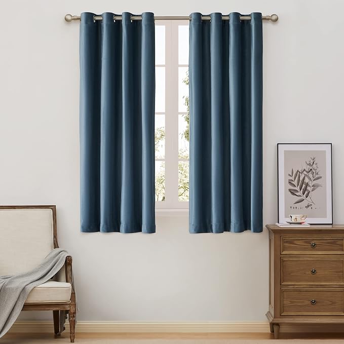 BULBUL Velvet Grayish Blue Blackout Curtains 63 inch by ModernShinyVelvetCurtains