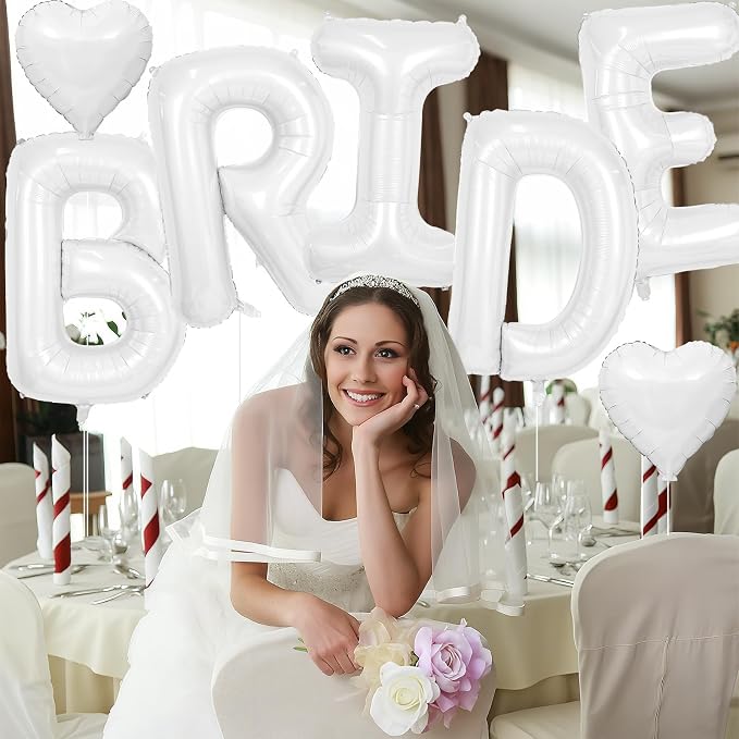 40inch White BRIDE Letter Balloons, Giant White Bride Foil Helium Balloon Banner - Image 5