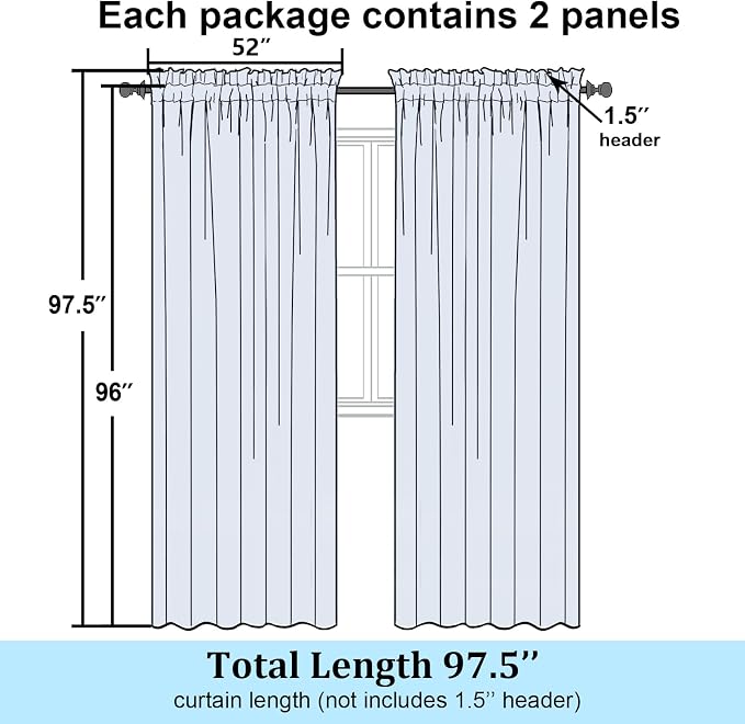 Simplebrand Semi Sheer Gold Curtains 96 Inches Long 2 Panels, Light Filtering - Image 2