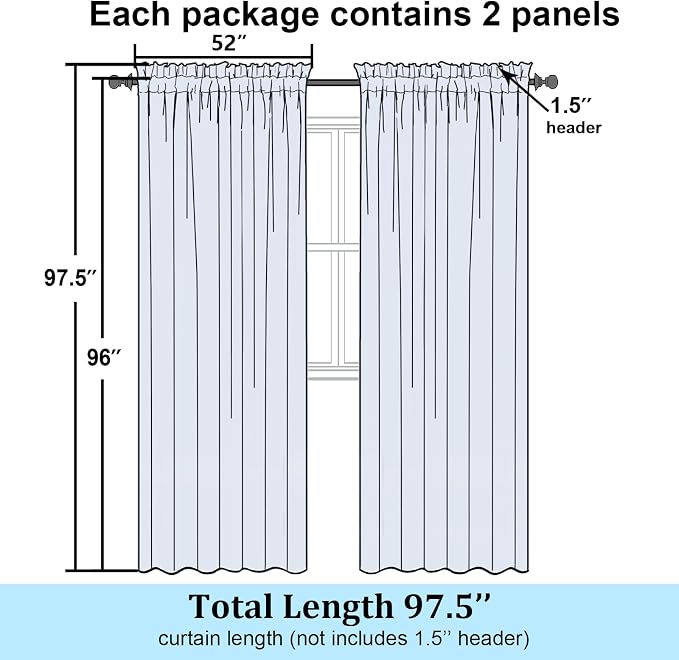 Simplebrand Semi Sheer Dusty Blue Curtains 96 Inches Long 2 Panels, Light - Image 2