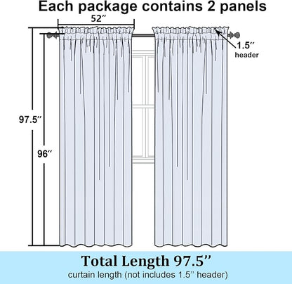 Simplebrand Semi Sheer Dusty Blue Curtains 96 Inches Long 2 Panels, Light - Image 2