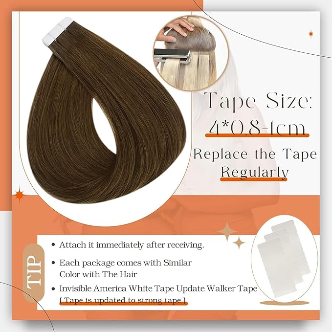 Full Shine Tape in Hair Extensions Remy Human Hair 20 Inch Color 4 Medium Brown Seamless Hair Extensions Tape in 50 Gram 20 Pieces Skin Weft Tape ins Straight Human Hair Extension for Women