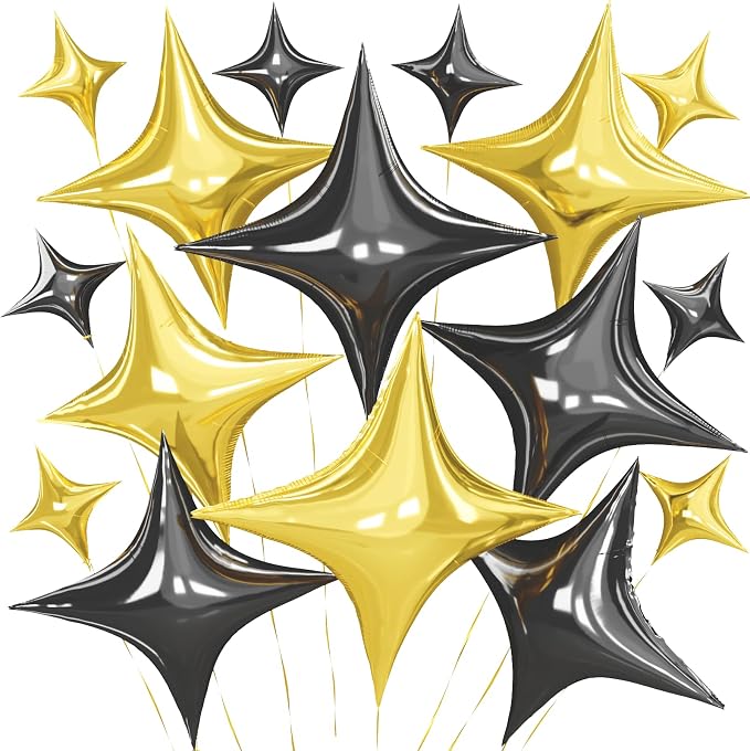 Black Gold Star Balloons, 26 Inch and 10 Inch Gold Stars Shaped Balloon by BIAPIAN