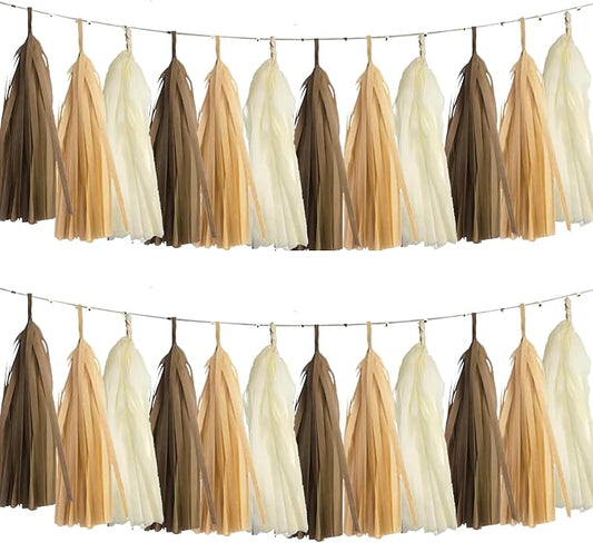 We Moment Brown Khaki WhiteTassel Garland Banner Paper Tassels by We+Moment