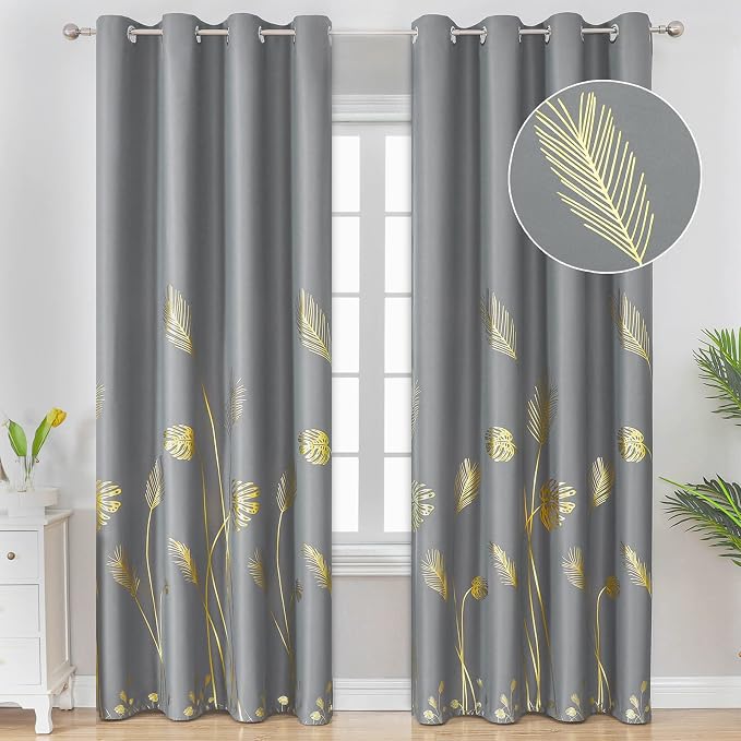 Grey Blackout Curtains for Bedroom 102 Inches Long, Room Darkening Grommet by ESTELARTEXTILER