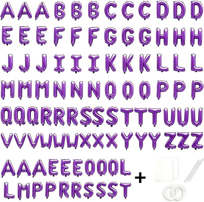 98 Pcs Purple Letter Balloons, Custom 3 Set A-Z Set - Image 2
