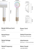 High-Speed Hair Dryer, 160,000 RPM Brushless Motor for Ultra-Fast Drying,500M Ionic Negative for Frizz Reduce, Low Noise Thermo-Control Blow Dryer with Diffuser for Curly Hair Women and Men,White