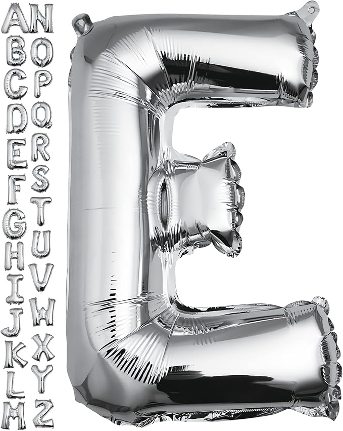 40 inch Silver Letter E Balloon, Big Size Alphabet Foil Mylar Helium Balloons by VHUWE