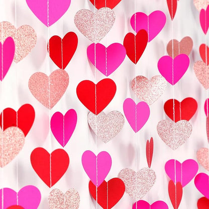 Rose-Gold Red Valentines Party-Decorations Heart-Garland - 52ft Galentines by Burgleda