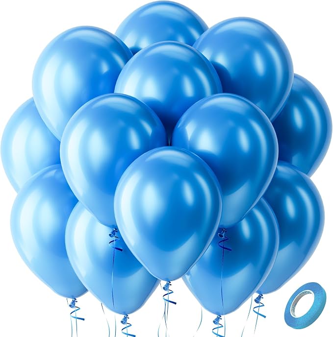 Bezente Pearl Blue Latex Round Helium Party Balloons 100 Pack 12 inch | Pearl by Bezente